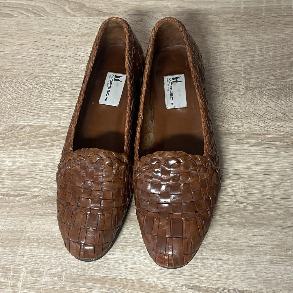 Moreschi Weaved Woven Leather Slip On Loafer Men's 9 Brown Italy 135050 012 AD
